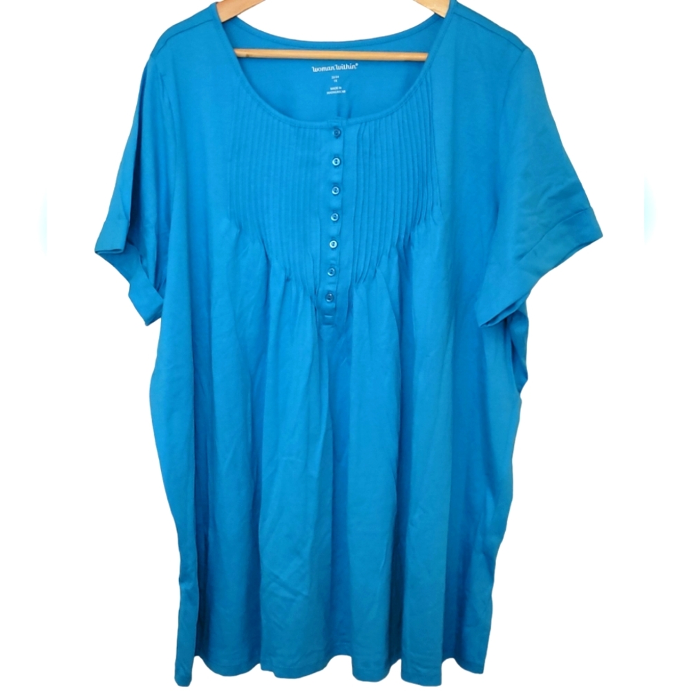 Woman Within Blue Short Sleeve T-Shirt Size 22/24/1X
